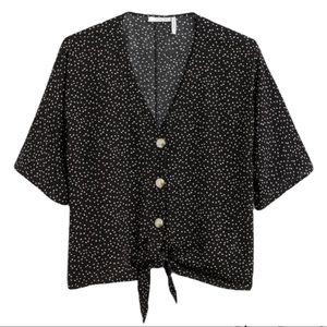 Stitch Fix LUQ Elayne Tie Front Top Black Polka Dot NWOT